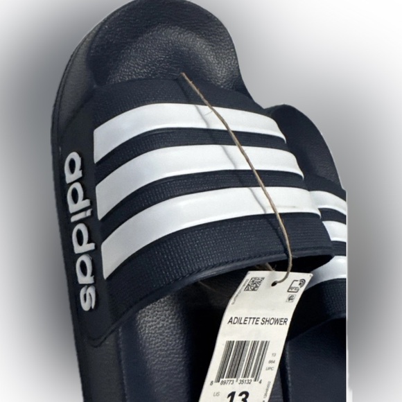 NWT size 13 Adidas adilette shower Dark Blue Slides with White Stripes - Picture 3 of 5